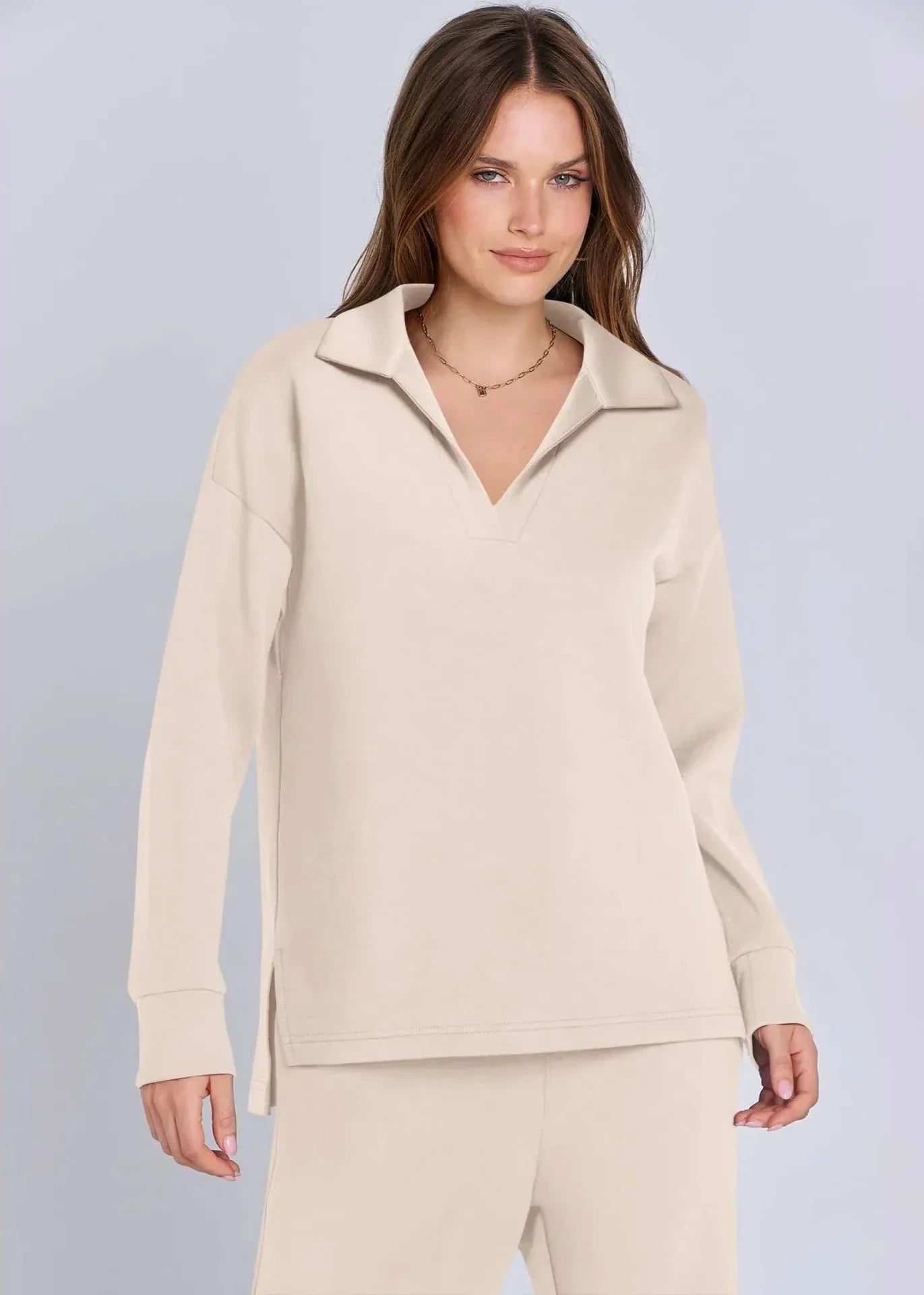 Out-Shine | Collar Pullover & Wide-Leg Pants Set