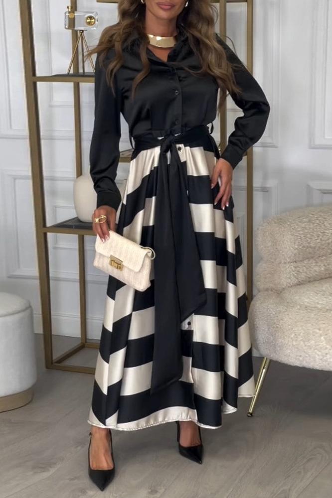 Out-Shine | Elegant Striped Dress With Belly Coverage