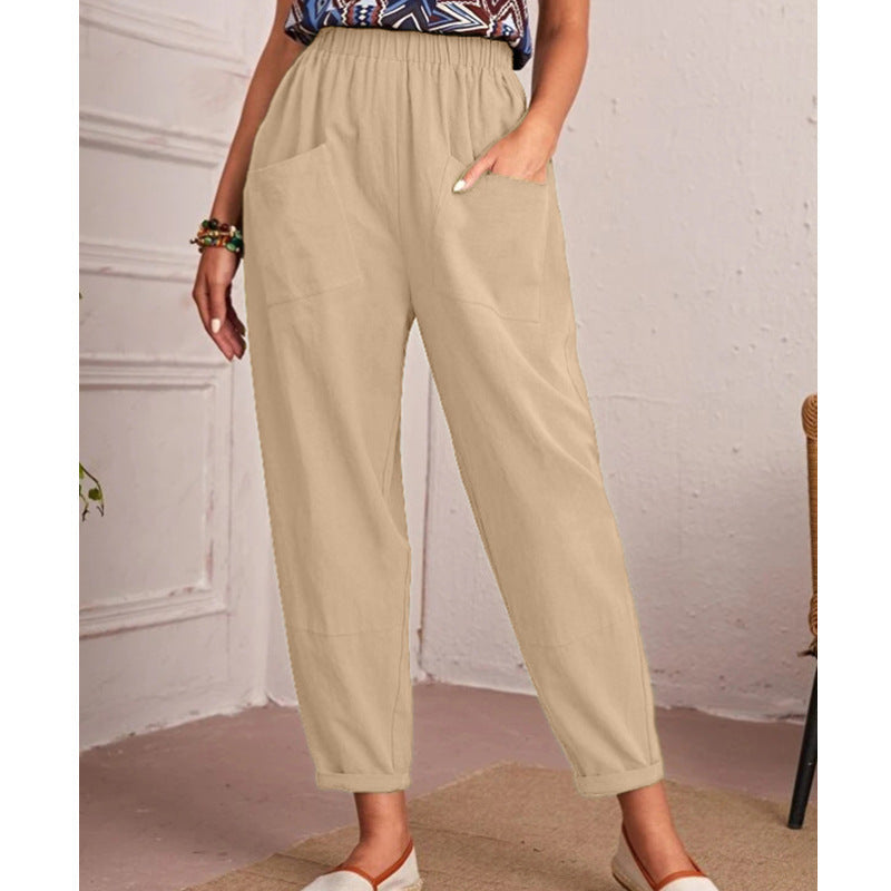 Out-Shine | Elastic-Waist Cotton Linen Pants for Women