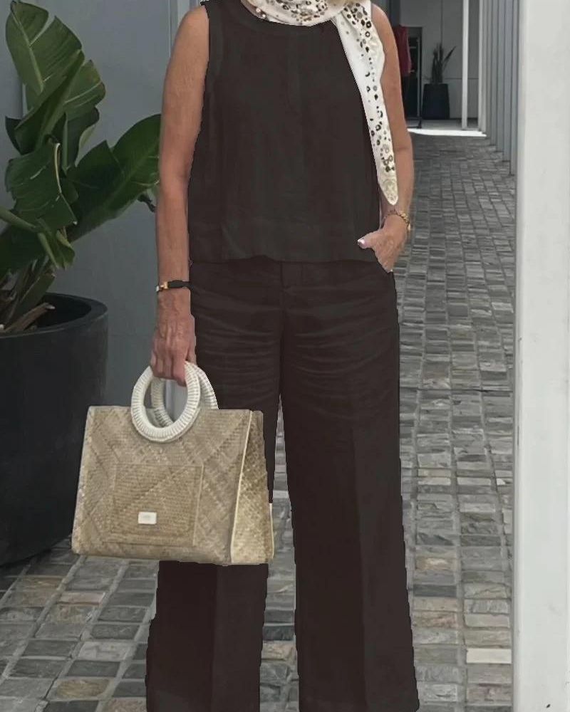 Out-Shine | Conjunto de dos piezas sin mangas de algodón y lino