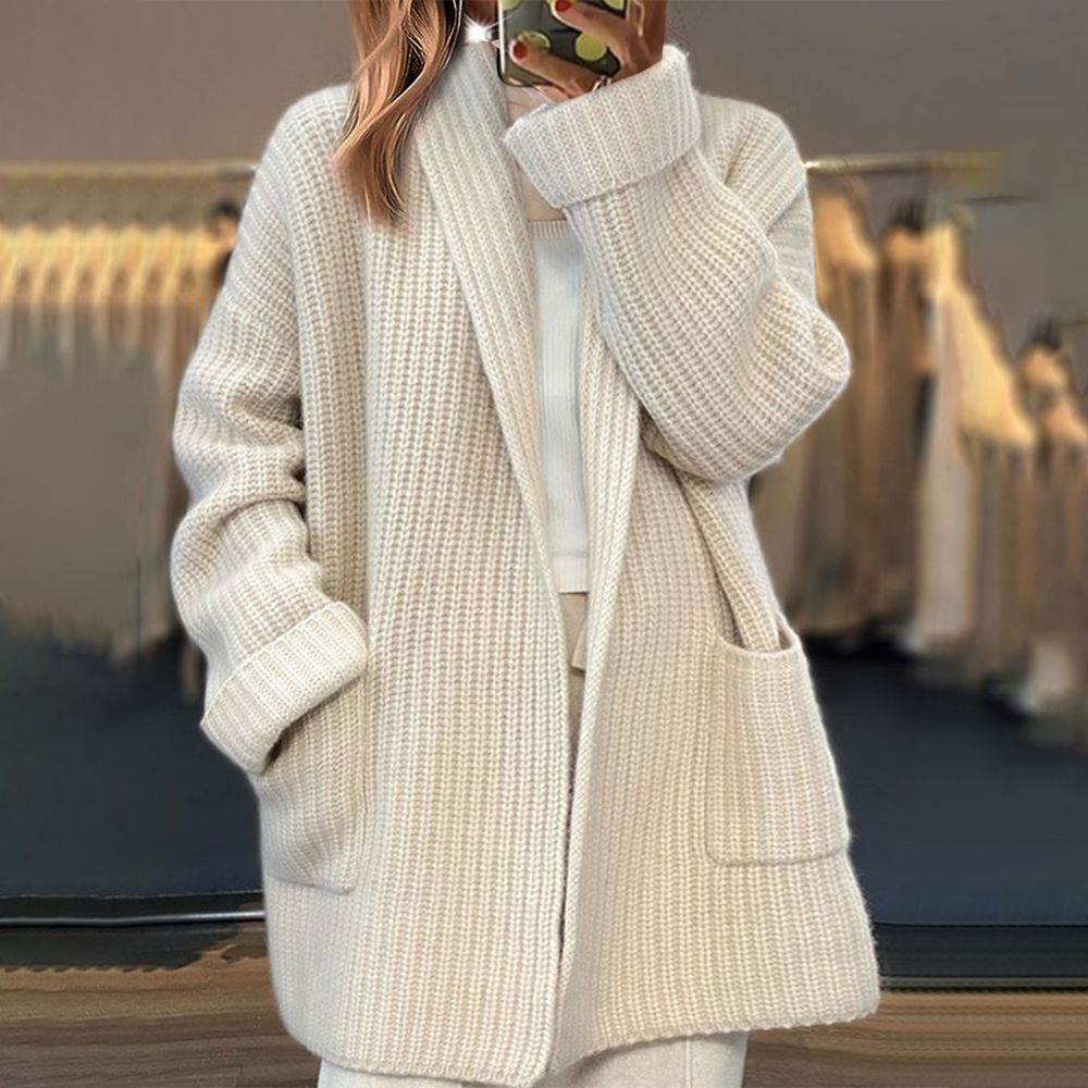Out-Shine | White Monochrome Long Sleeve Knitted Sweater Jacket
