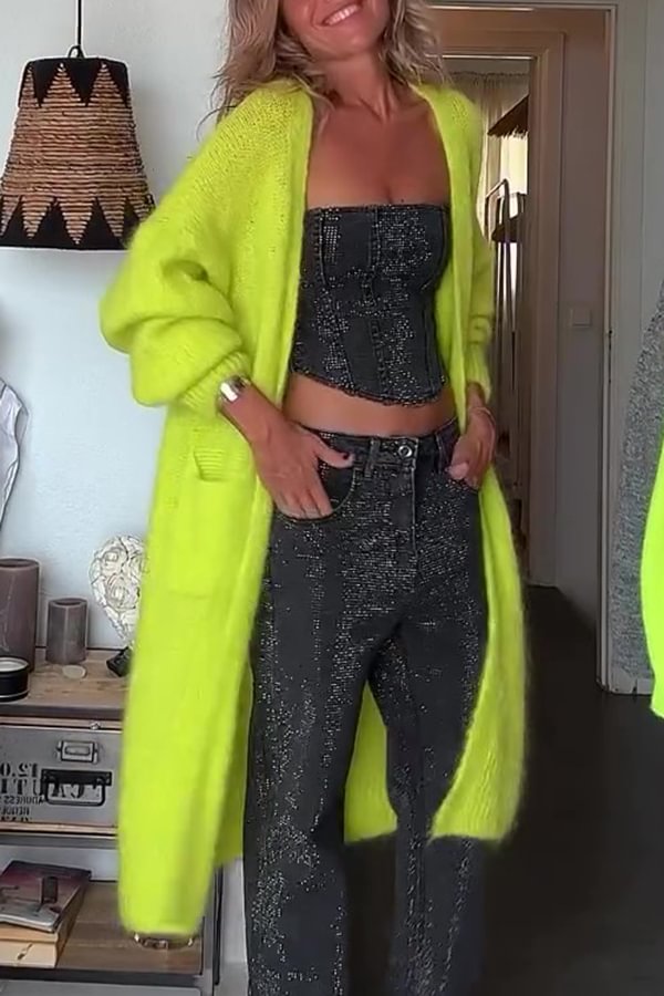 Brilla con luz propia | Cárdigan de punto ligero, de largo medio, con abertura frontal y bolsillos para los fríos días de invierno