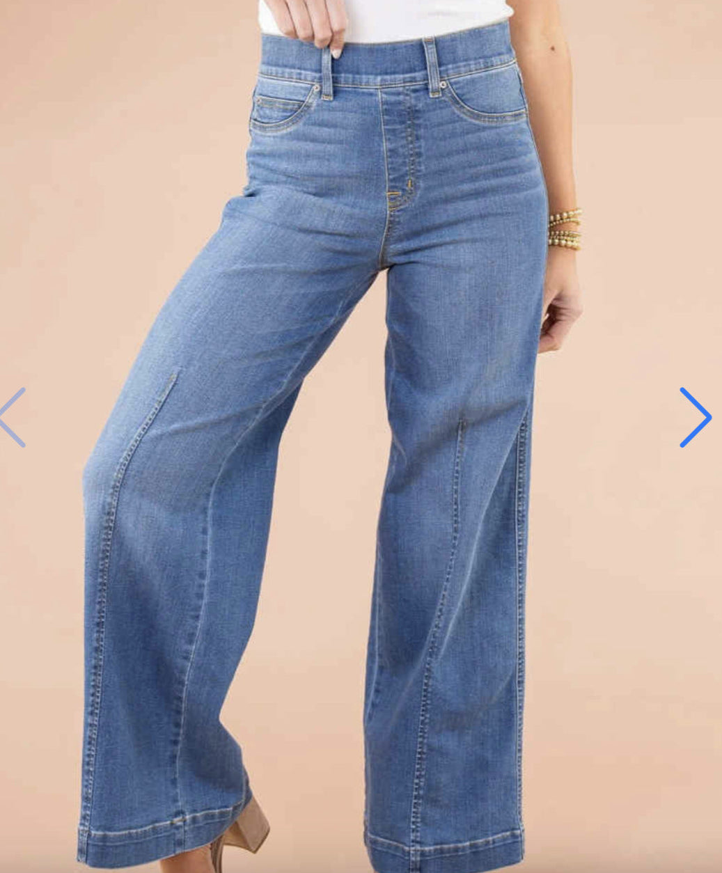 Out-Shine | Pantalón vaquero de talle alto, elástico y de pierna ancha para mujer