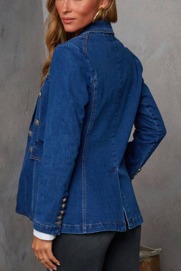 Out-Shine | On Me Faux Double Breasted Denim Blazer