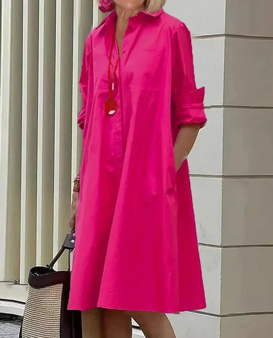 Deslumbra | Nuevo estilo de moda, temperamento - camisa requerida, manga larga, bolsillo, vestido midi