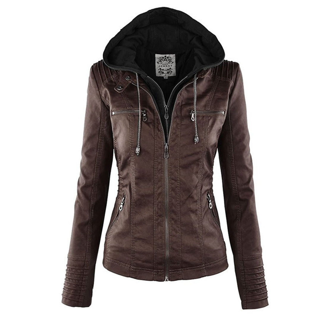 Out-Shine | Weatherproof Ladies Leather Jacket With Hood