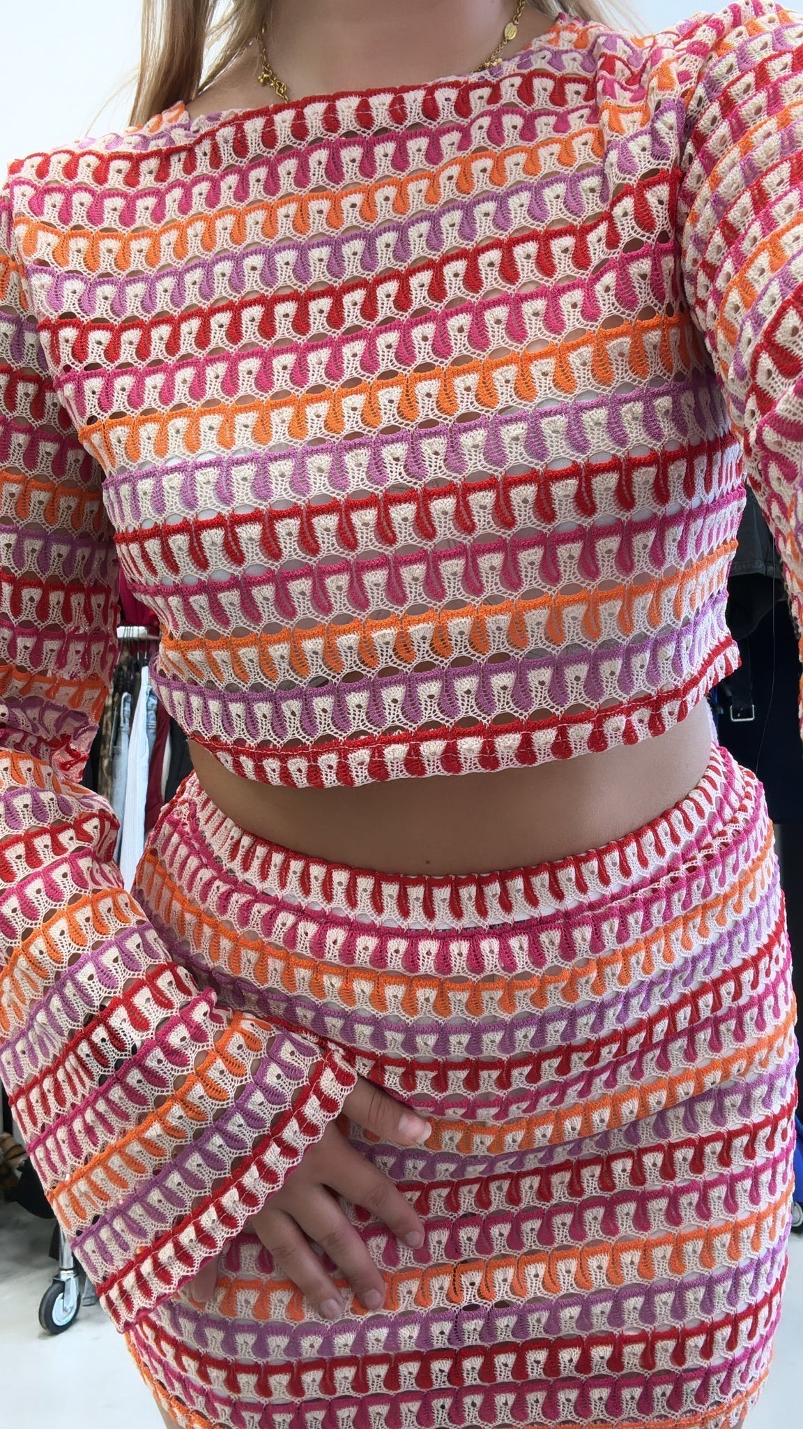 Out-Shine | Colorful Crocheted Crop Top and Skirt Set for Women