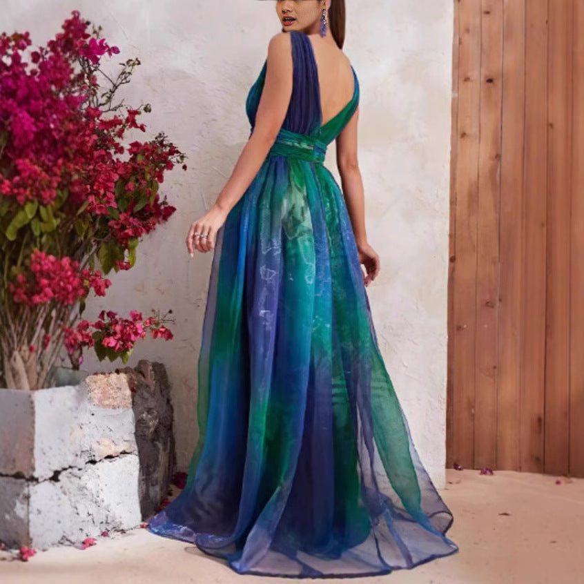 Deslumbra | Vestido largo de gasa floral sin espalda