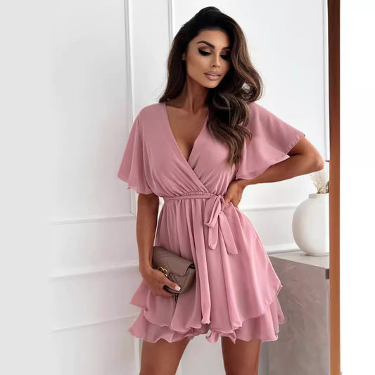 Deslumbra | Minivestido corto con volantes en el bajo para mujer