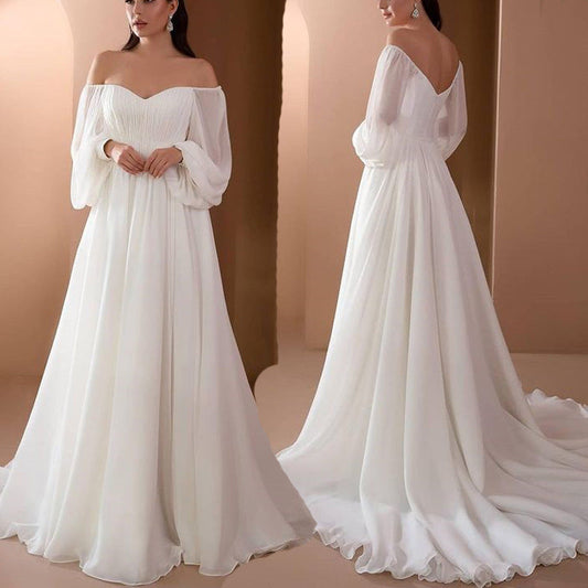 Out-Shine | Off Shoulder Long Sleeve White Wedding Dress