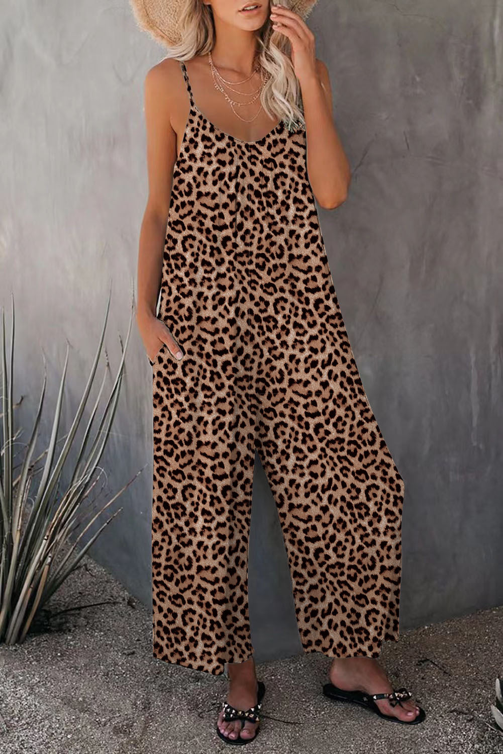 Out-Shine | Leopard-Print-Tasche Loose Strap One-Piece Jumpsuit