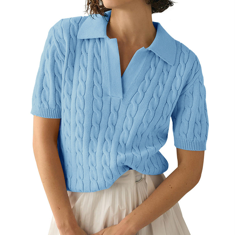 Out-Shine | Polo Collar Twist Knit Sweater