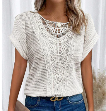 Deslumbra | Blusa elegante para mujer con estampado en relieve y mangas dobladas