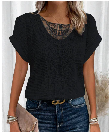 Out-Shine | Women's Stylish Embossed Blouse Folded Sleeves