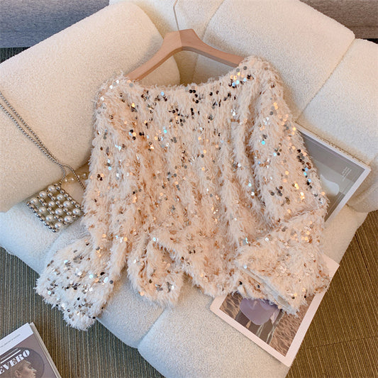 Out-Shine | Chic Sequins Feathery Sweater