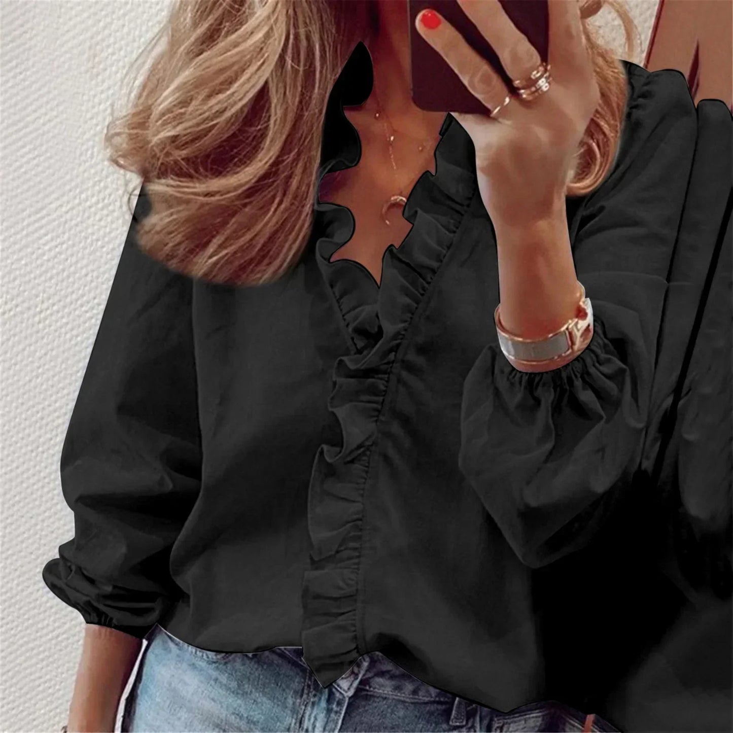Out-Shine | Long Sleeve Blouse With Ruffles