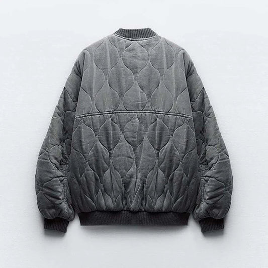 Out-Shine | Women's Loose Fit Gray Bomber Jacket