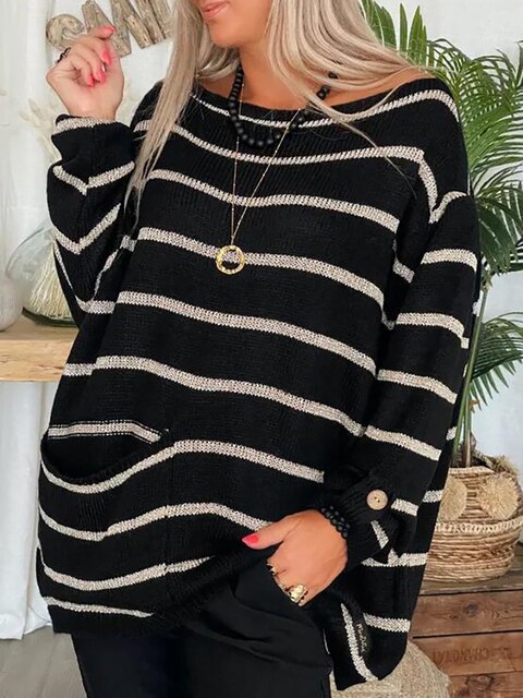 Out-Shine | Stripped Knitted Sweater With Pocket