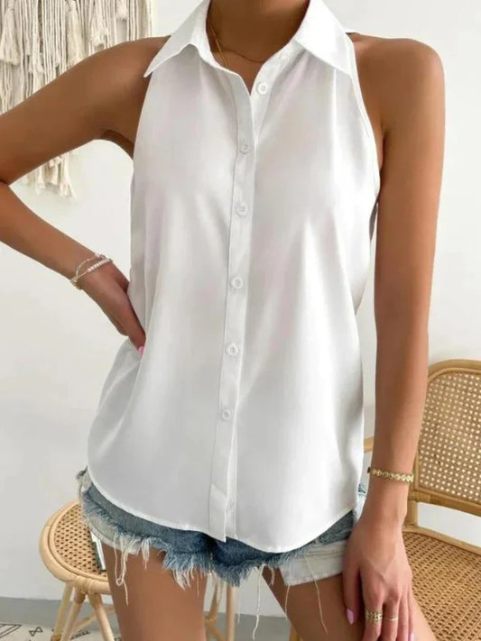 Brilla con luz propia | Blusa sin mangas estilo polo informal para mujer