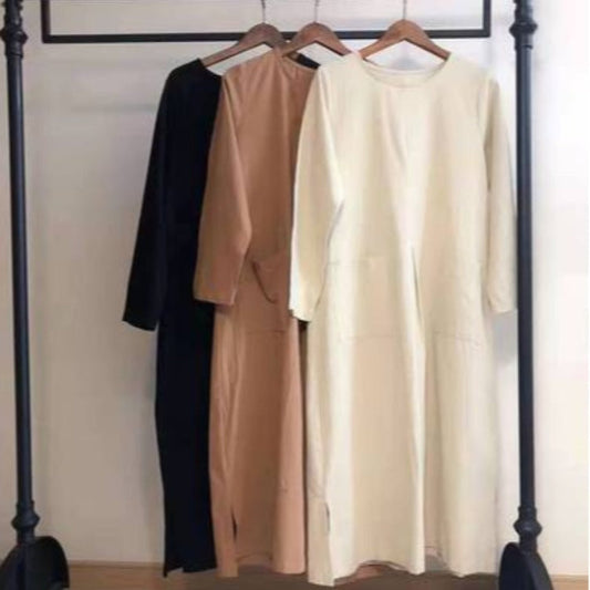 Out-Shine | Length Loose Korean Style Cotton And Linen Dress For Women