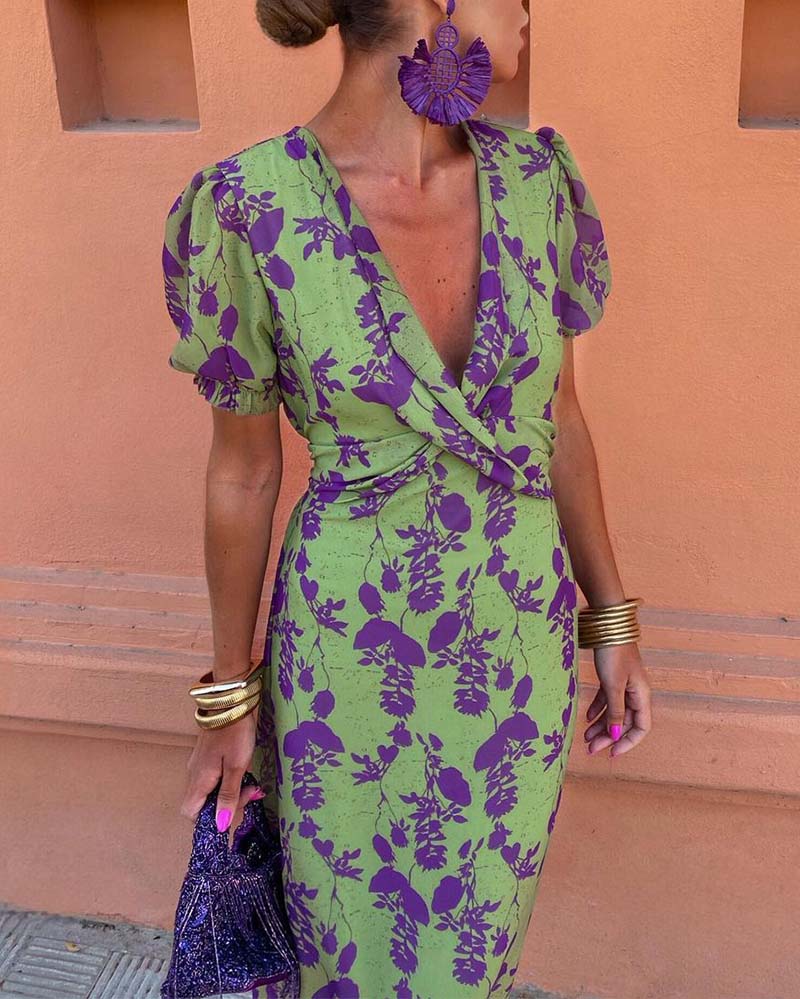 Deslumbra | Vestido midi estampado fruncido