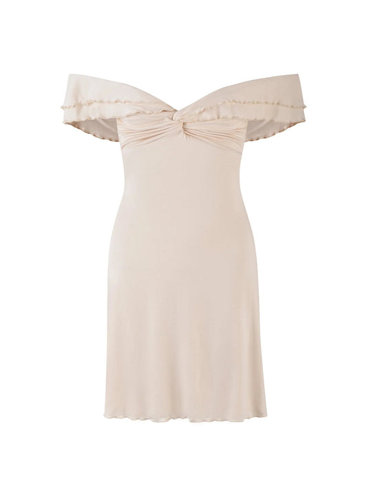Out-Shine | Off The Shoulder Mini Kjole Beige