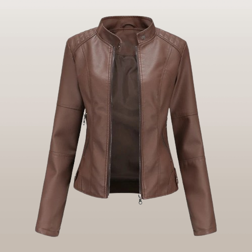 Out-Shine | Women's Black Leather Jacket With Zipper
