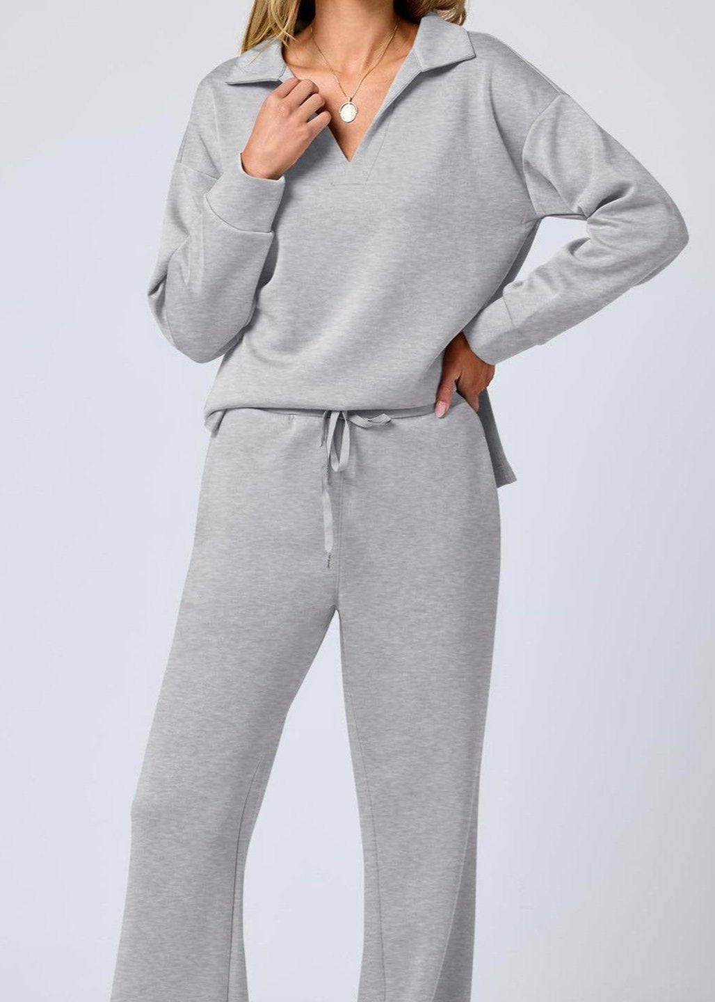 Out-Shine | Collar Pullover & Wide-Leg Pants Set