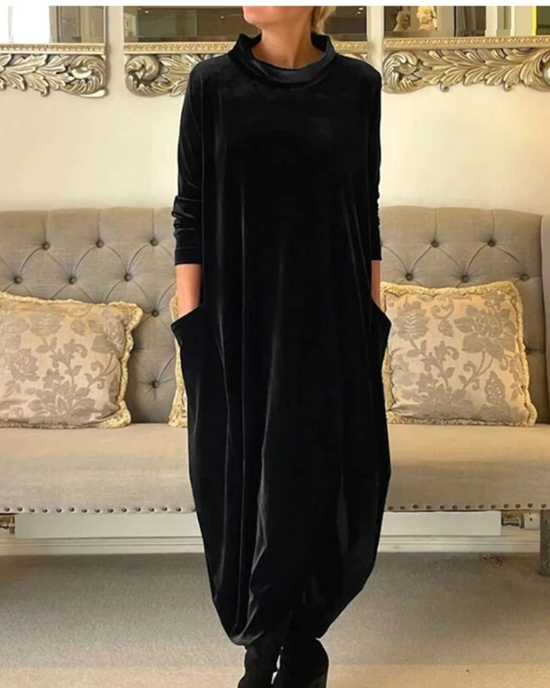 Out-Shine | Elegant Velvet Dress With Pockets & Collar For Women