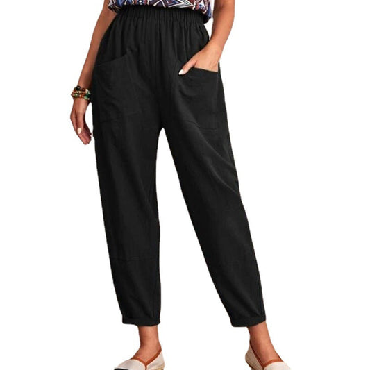 Out-Shine | Elastic-Waist Cotton Linen Pants for Women