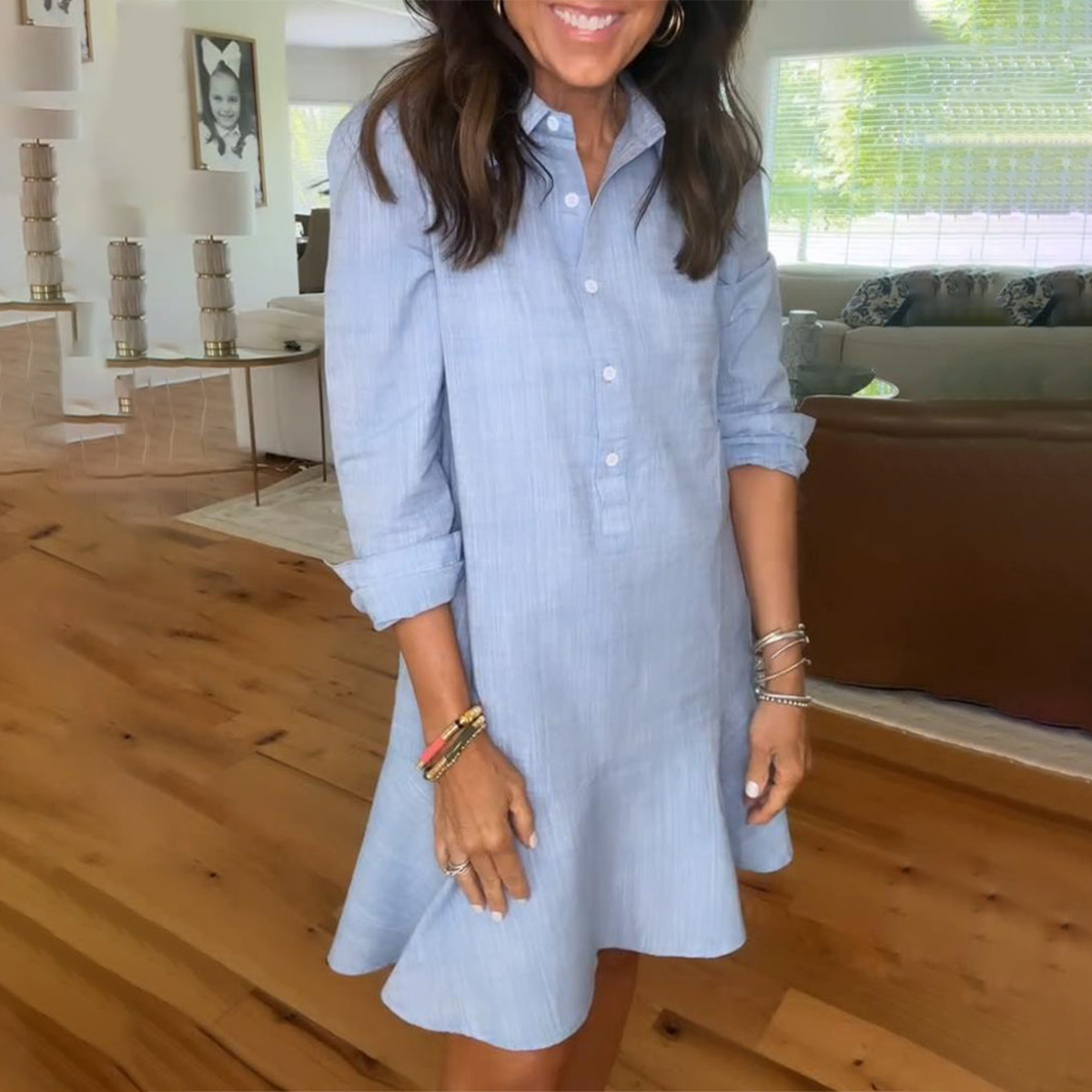 Out-Shine | Collar Buttons Down Ruffled Mini Dress