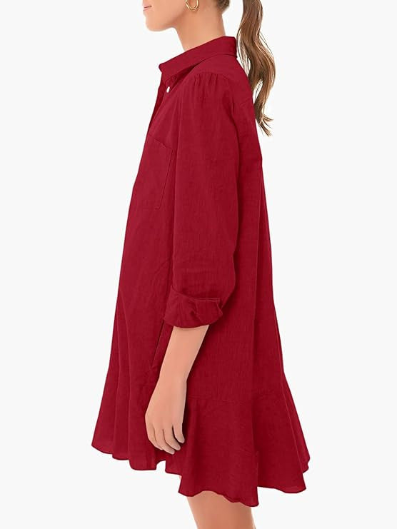 Out-Shine | Collar Buttons Down Ruffled Mini Dress