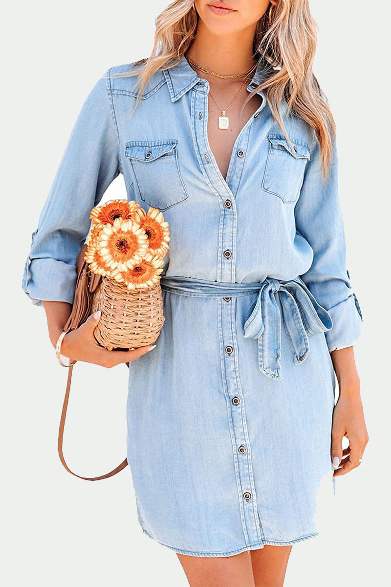 Out-Shine | Collar Buttons Down Long Sleeve Denim Mini Dress