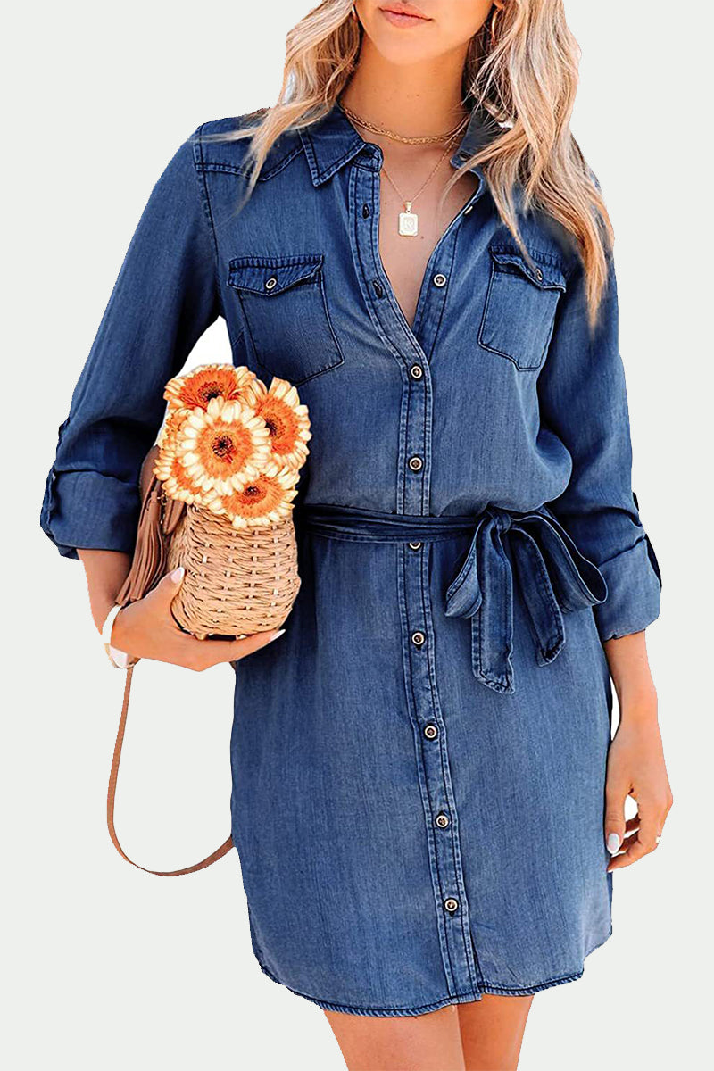 Out-Shine | Collar Buttons Down Long Sleeve Denim Mini Dress