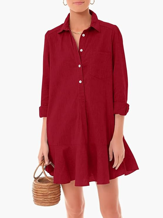 Out-Shine | Collar Buttons Down Ruffled Mini Dress