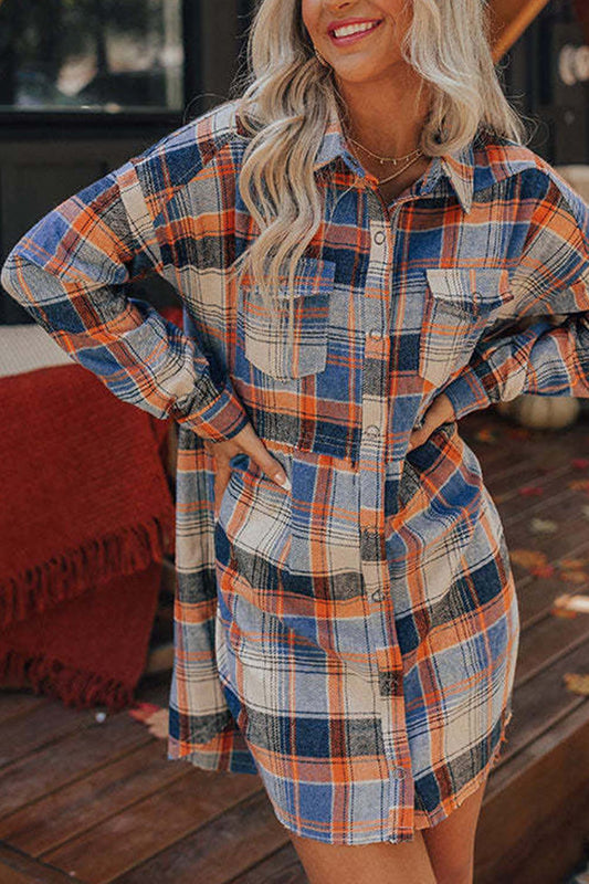 Out-Shine | Plaid Buttons Down Mini Shirt Dress