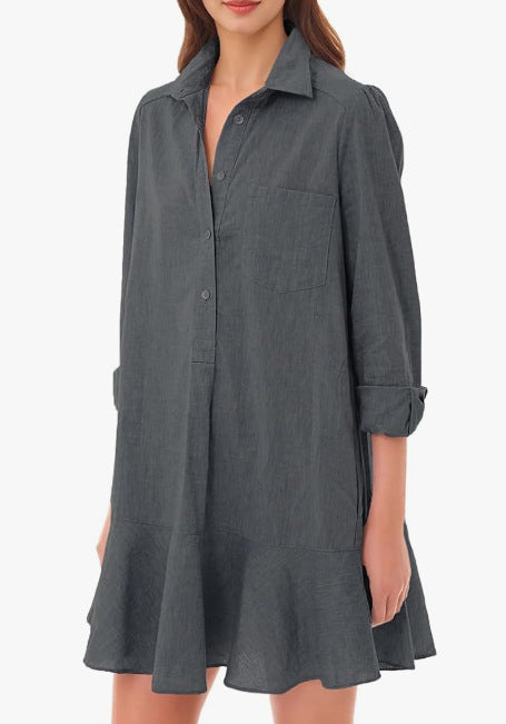 Out-Shine | Collar Buttons Down Ruffled Mini Dress