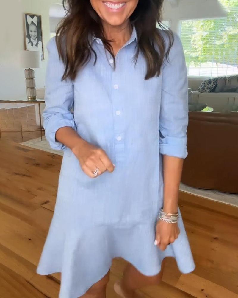 Out-Shine | Collar Buttons Down Ruffled Mini Dress