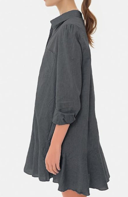 Out-Shine | Collar Buttons Down Ruffled Mini Dress