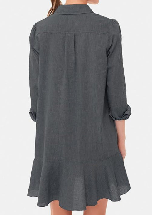 Out-Shine | Collar Buttons Down Ruffled Mini Dress