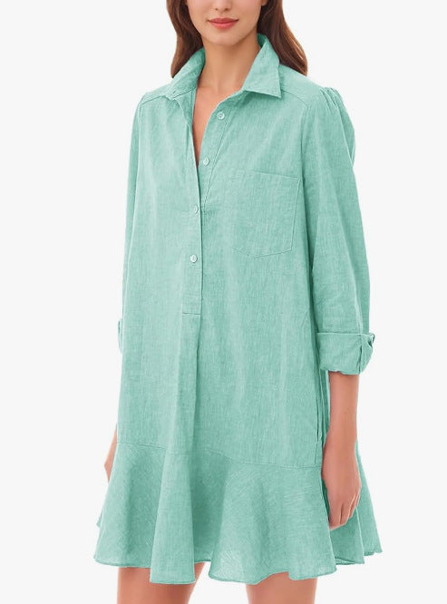 Out-Shine | Collar Buttons Down Ruffled Mini Dress