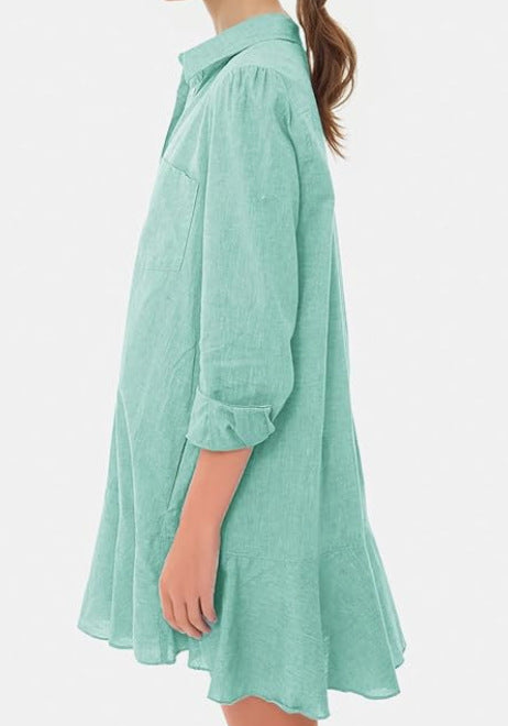 Out-Shine | Collar Buttons Down Ruffled Mini Dress