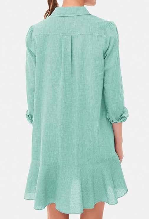 Out-Shine | Collar Buttons Down Ruffled Mini Dress