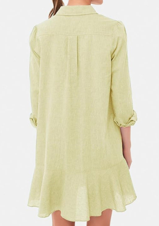 Out-Shine | Collar Buttons Down Ruffled Mini Dress