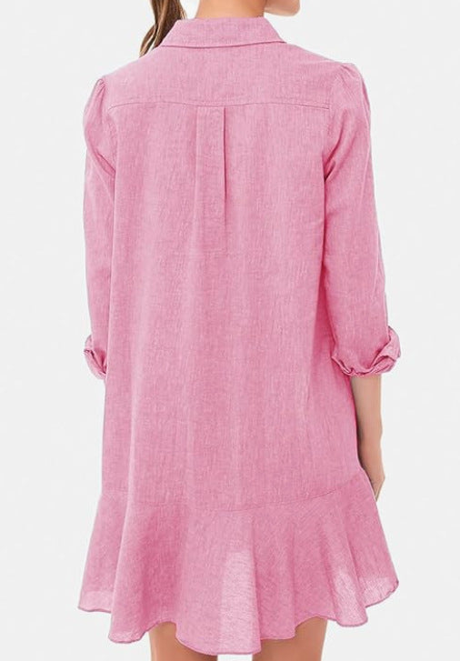 Out-Shine | Collar Buttons Down Ruffled Mini Dress