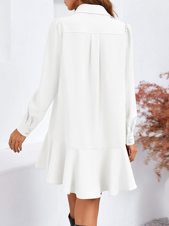 Out-Shine | Collar Buttons Down Ruffled Mini Dress
