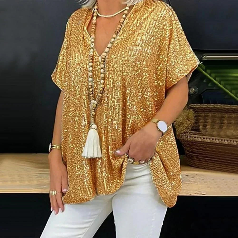 Out-Shine | Sequin V-Neck Blouse For Women