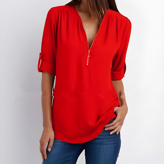Deslumbra | Blusa elegante con cremallera y cuello en V 