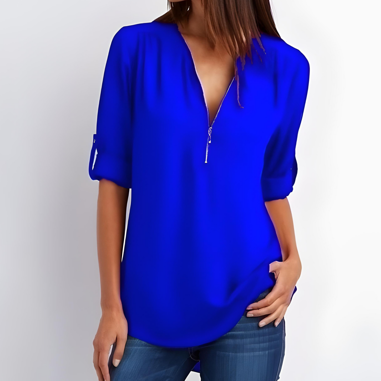 Out-Shine | Stylish V-Neck Zipper Blouse