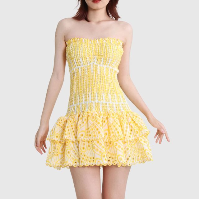 Deslumbra | Minivestido bandeau fruncido con estampado paisley azul